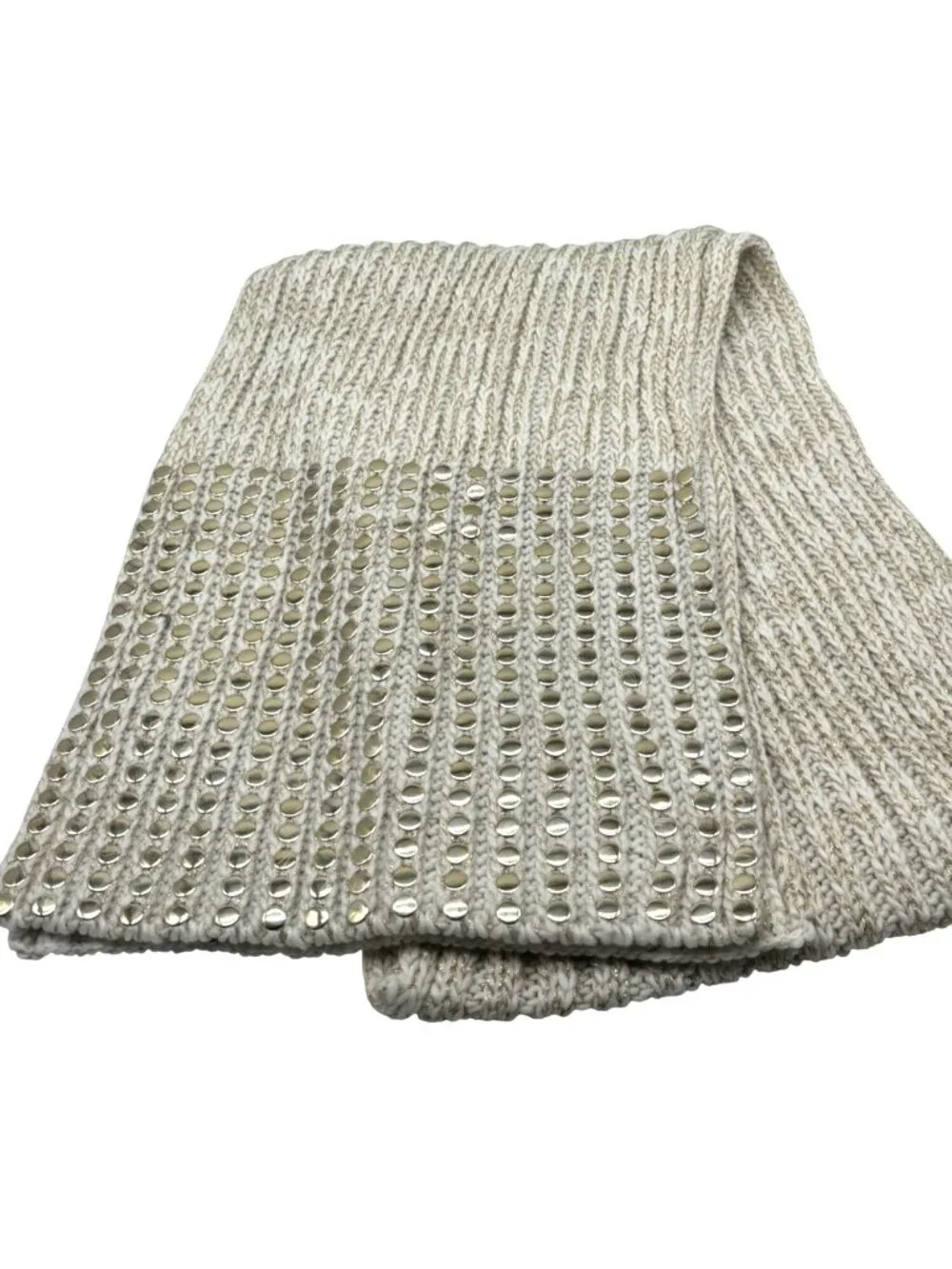 DKNY Flat-Stud Metallic Rib-Knit Scarf, Ivory/Gold
